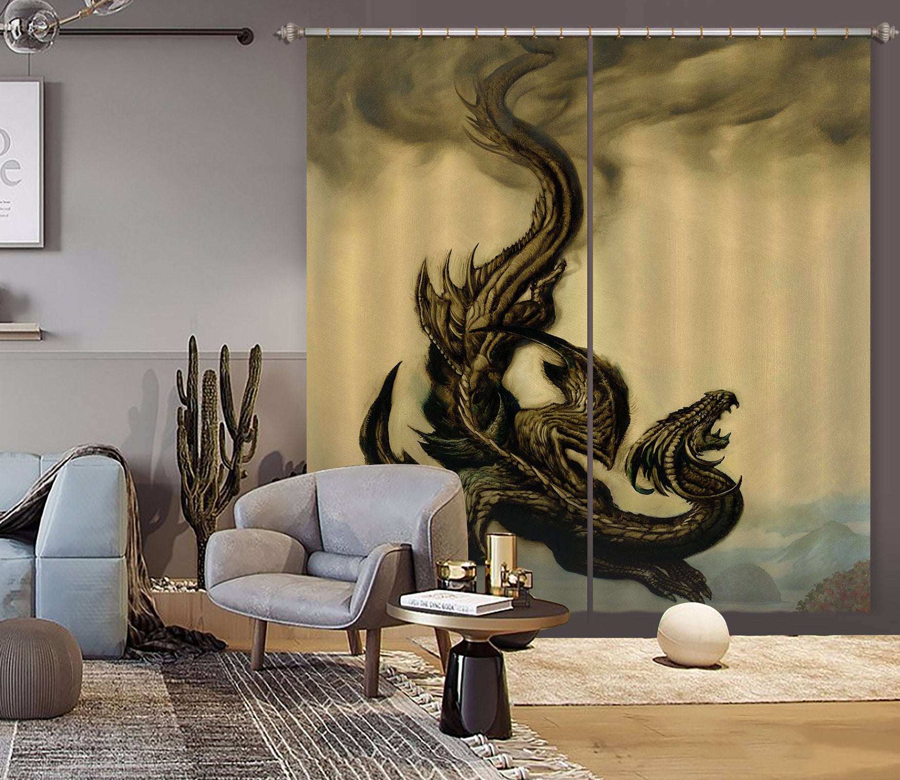 3D Black Dragon 8002 Ciruelo Curtain Curtains Drapes