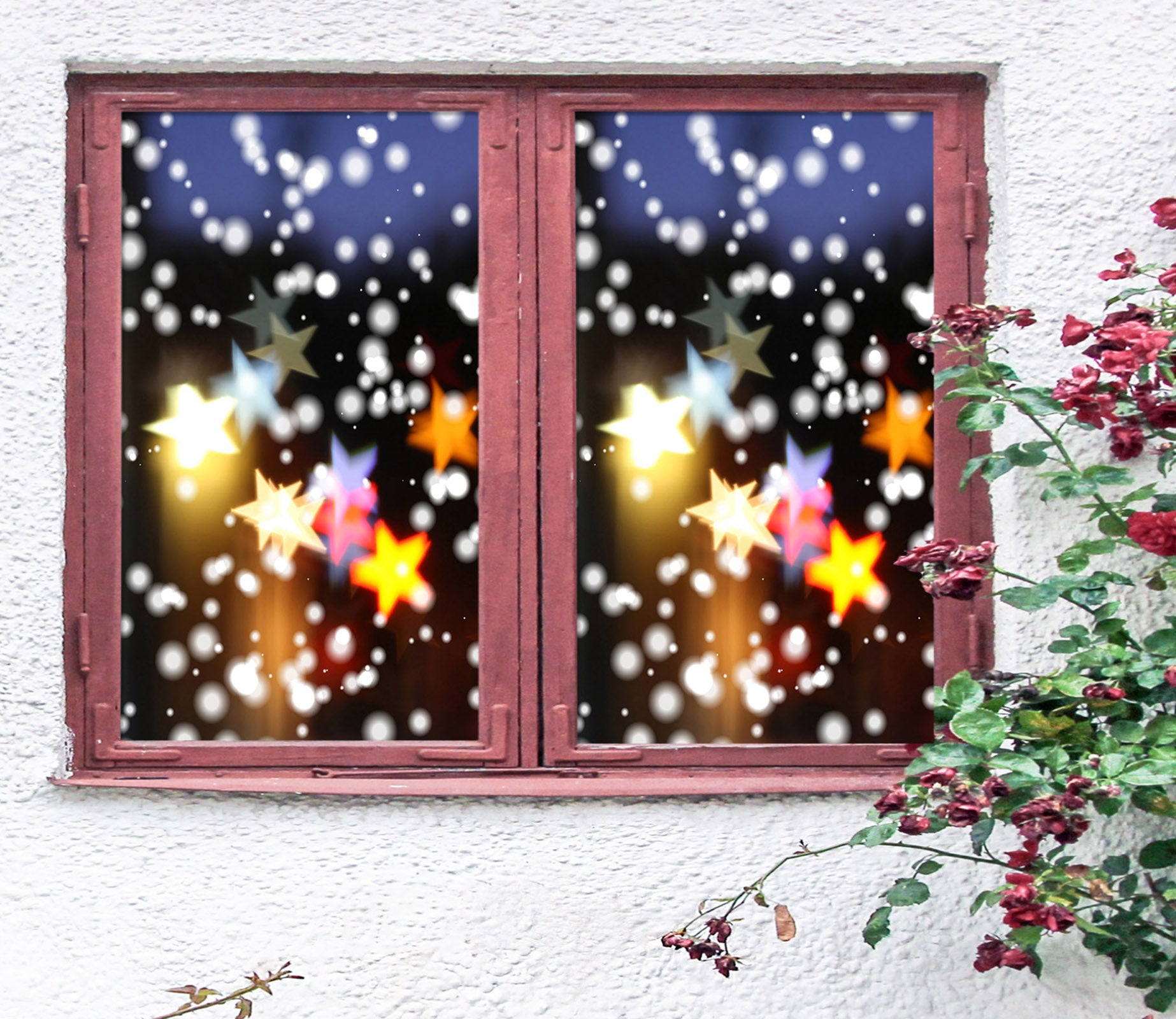 3D Pentagram Lights 31002 Christmas Window Film Print Sticker Cling Stained Glass Xmas