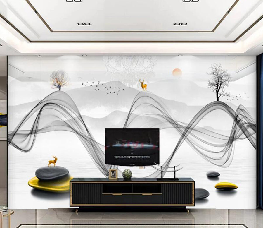 3D Golden Deer 249 Wall Murals