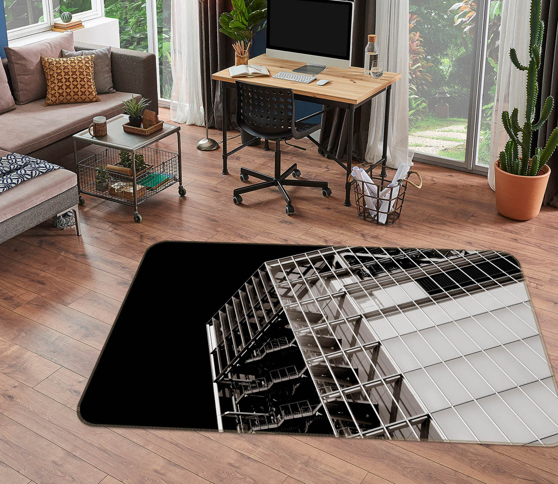 3D Tilted Building 1004 Noirblanc777 Rug Non Slip Rug Mat
