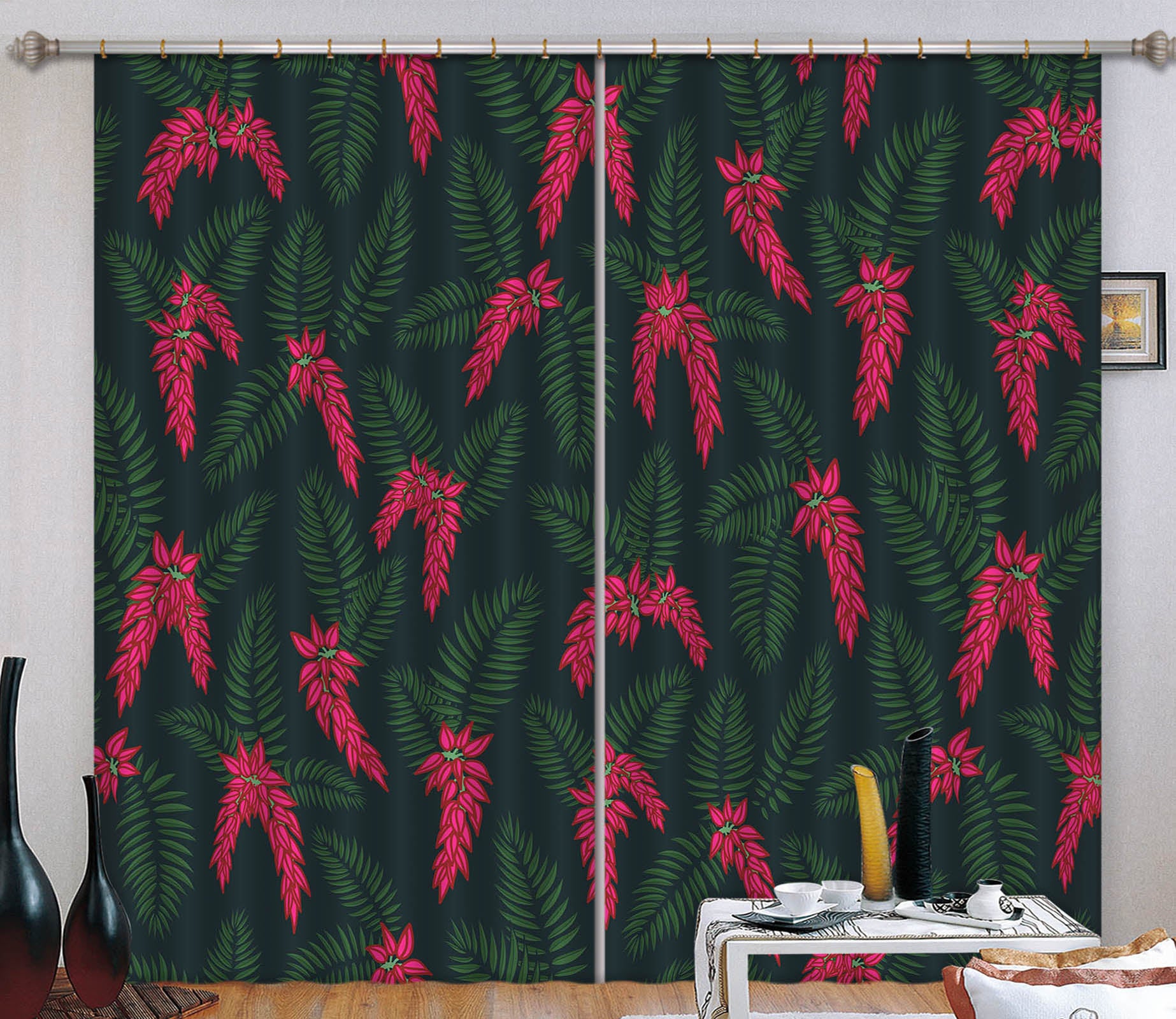 3D Red Floral Flowers Pattern 11158 Kashmira Jayaprakash Curtain Curtains Drapes