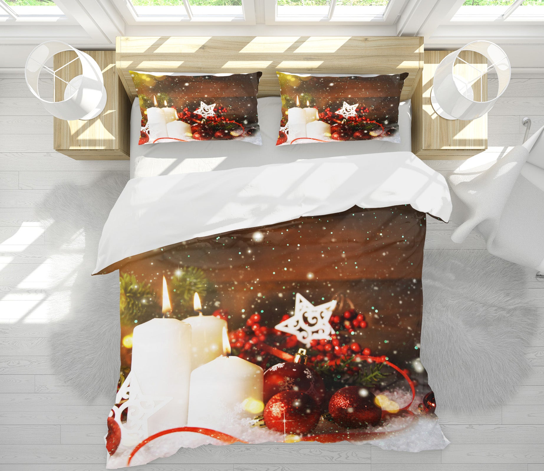 3D White Candle 53006 Christmas Quilt Duvet Cover Xmas Bed Pillowcases