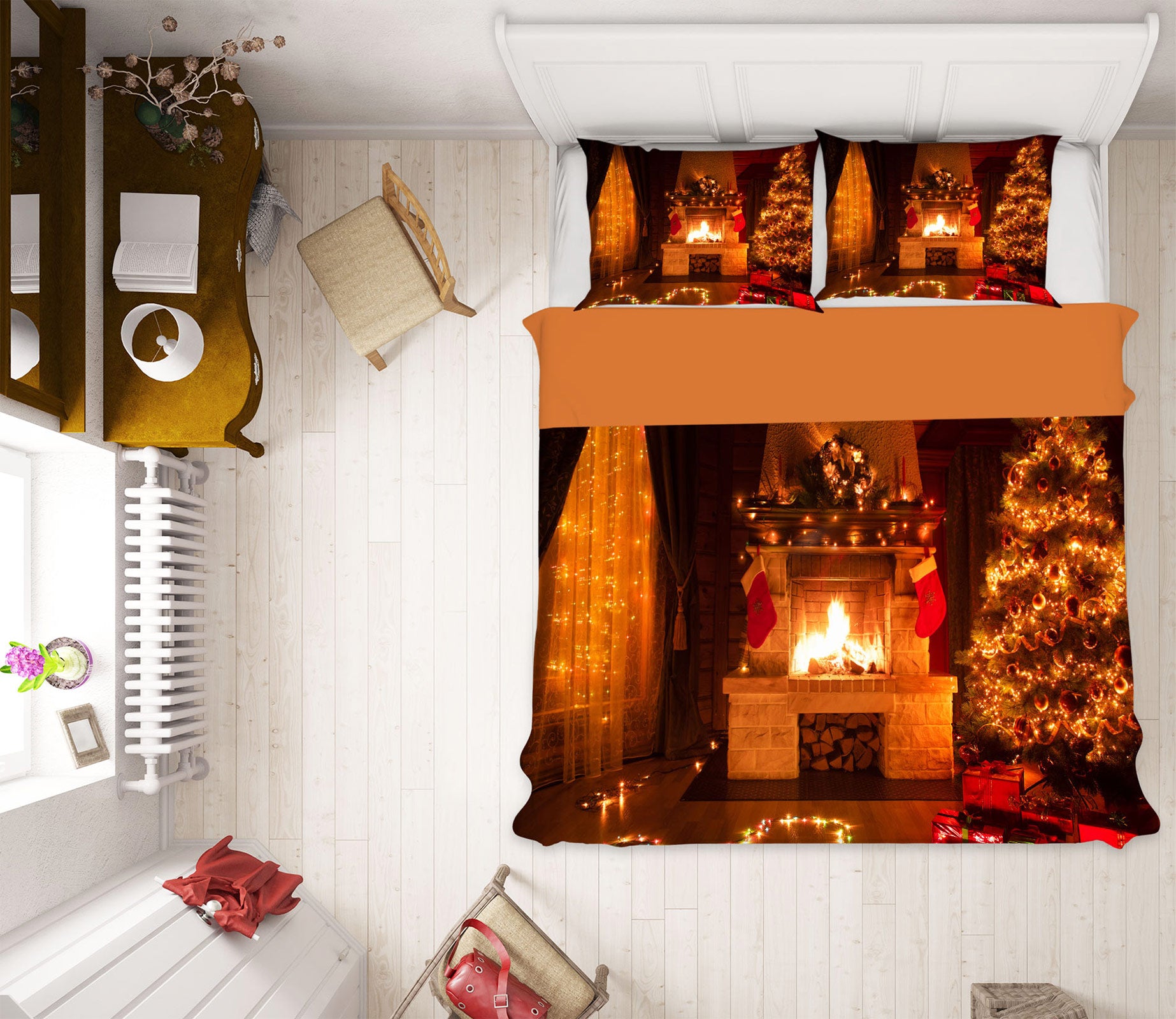 3D Fireplace 52190 Christmas Quilt Duvet Cover Xmas Bed Pillowcases