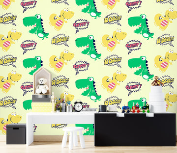 3D Yellow-Green Dinosaur Pattern 57068 Wall Murals