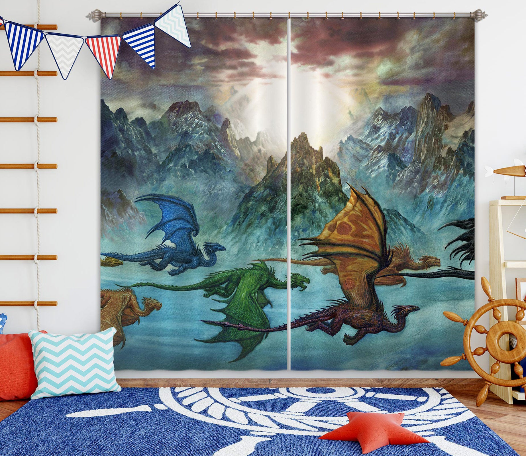 3D Mountain Peak Color Dragon 7226 Ciruelo Curtain Curtains Drapes