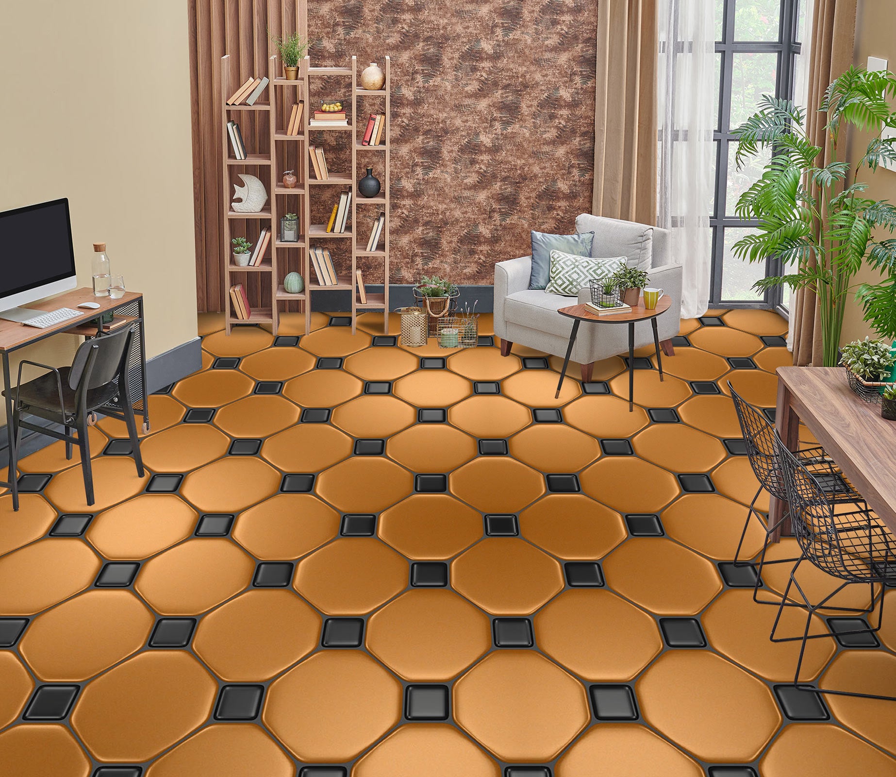 3D Light Brown Hexagons 1350 Floor Mural  Wallpaper Murals Self-Adhesive Removable Print Epoxy
