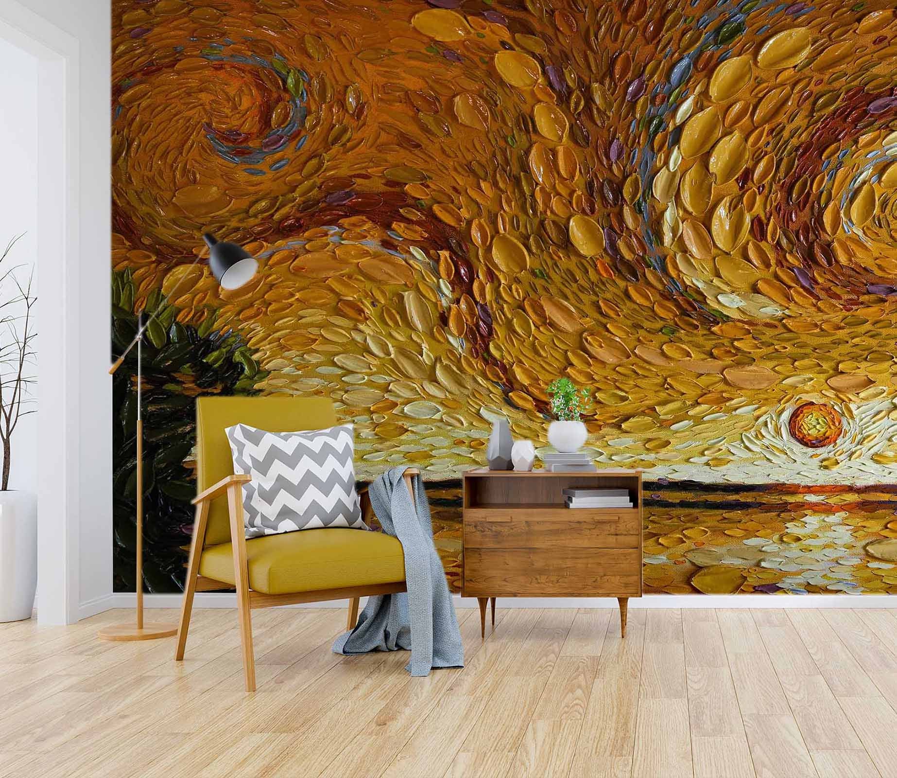 3D Yellow Wave 1408 Dena Tollefson Wall Mural Wall Murals