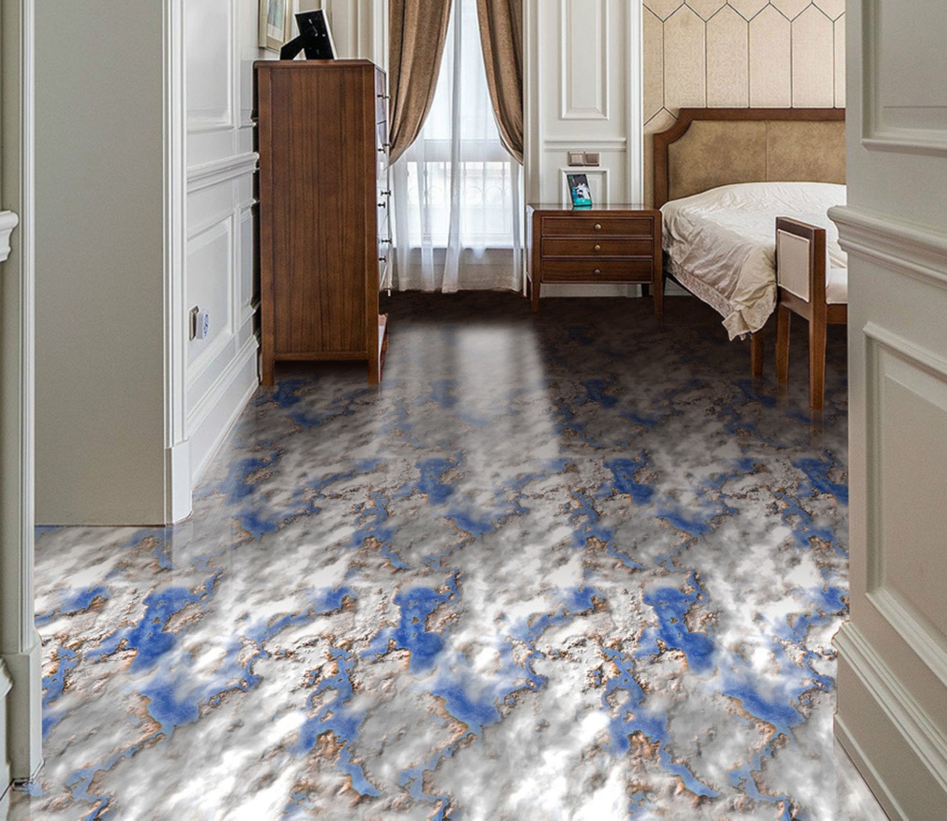 3D Blue And White Stripes WG663 Floor Mural Wallpaper AJ Wallpaper 2 