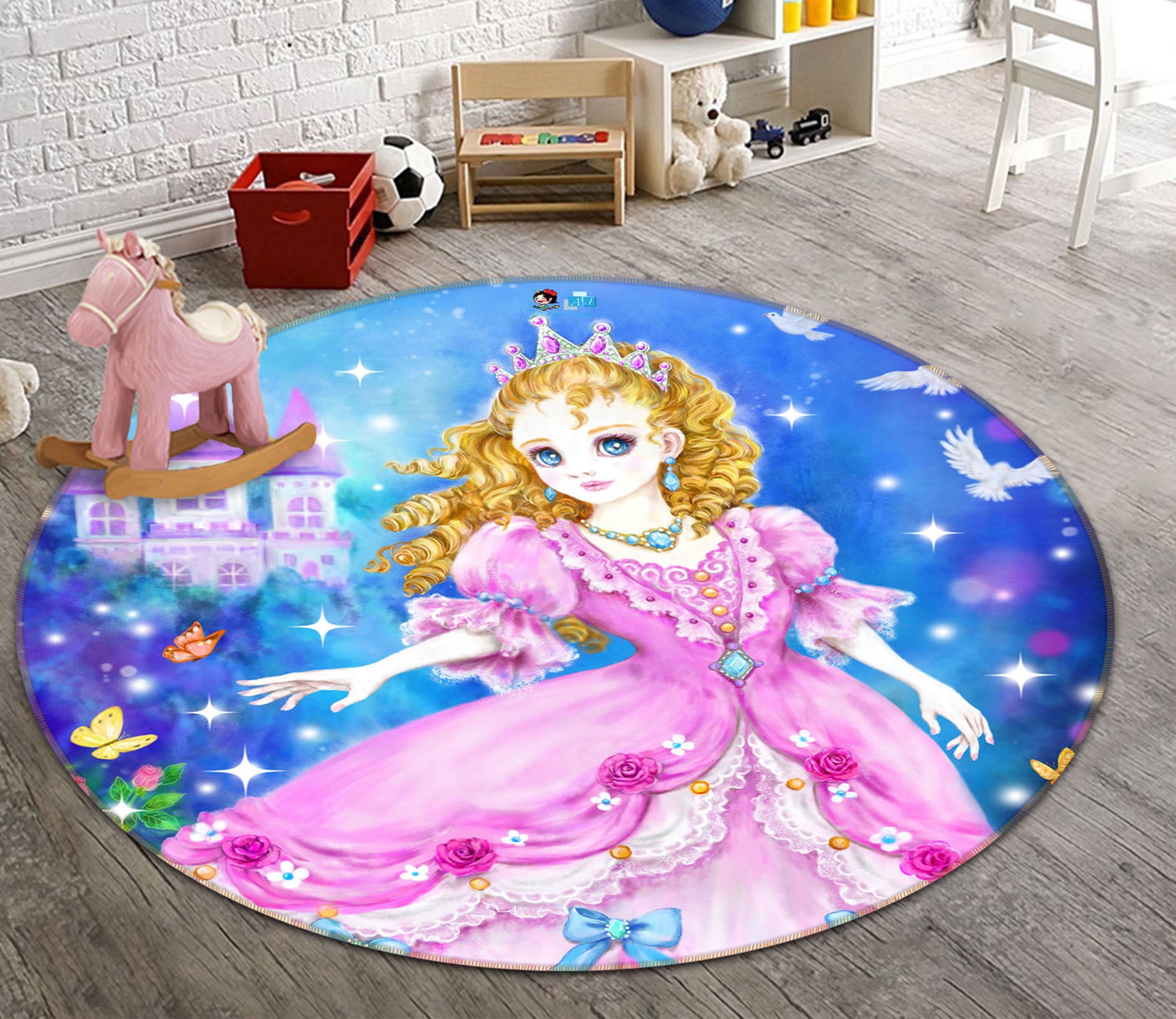 3D Pink Princess 6052 Kayomi Harai Rug Round Non Slip Rug Mat