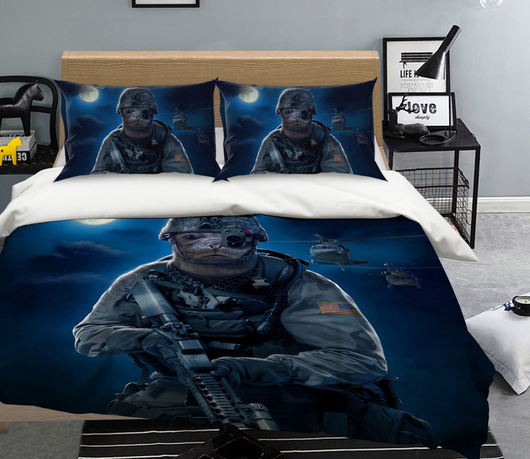 3D Moon Commando 076 Bed Pillowcases Quilt Exclusive Designer Vincent