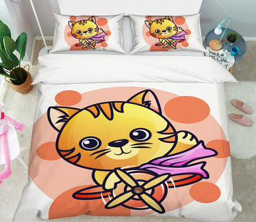 3D Airplane Yellow Cat 64031 Bed Pillowcases Quilt