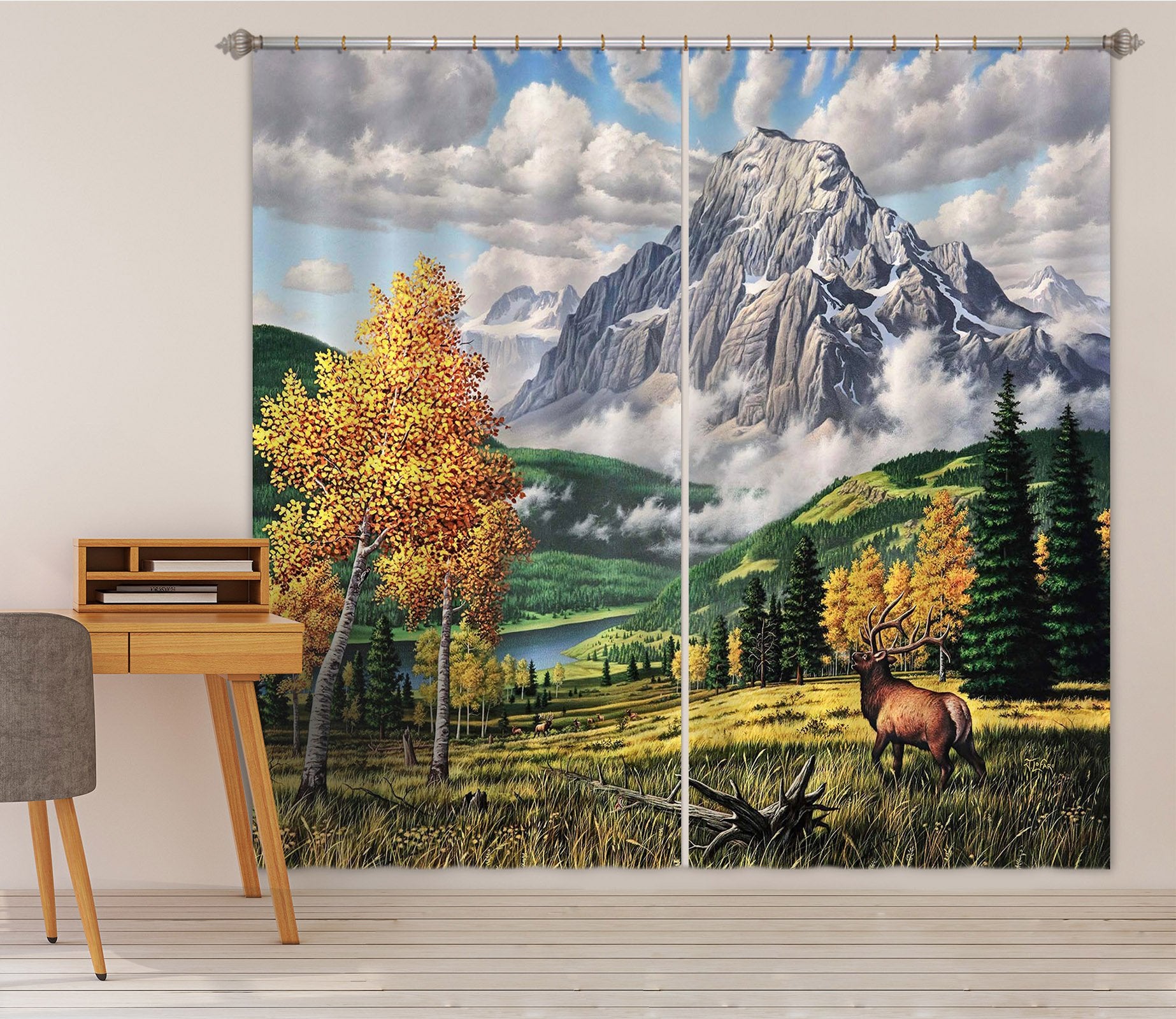 3D Autumn Valley 094 Jerry LoFaro Curtain Curtains Drapes Wallpaper AJ Wallpaper 