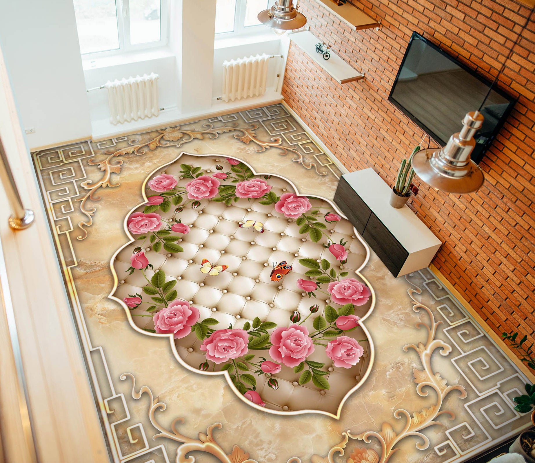 3D Gorgeous Pink Roses 1504 Floor Mural  Wallpaper Murals Self-Adhesive Removable Print Epoxy