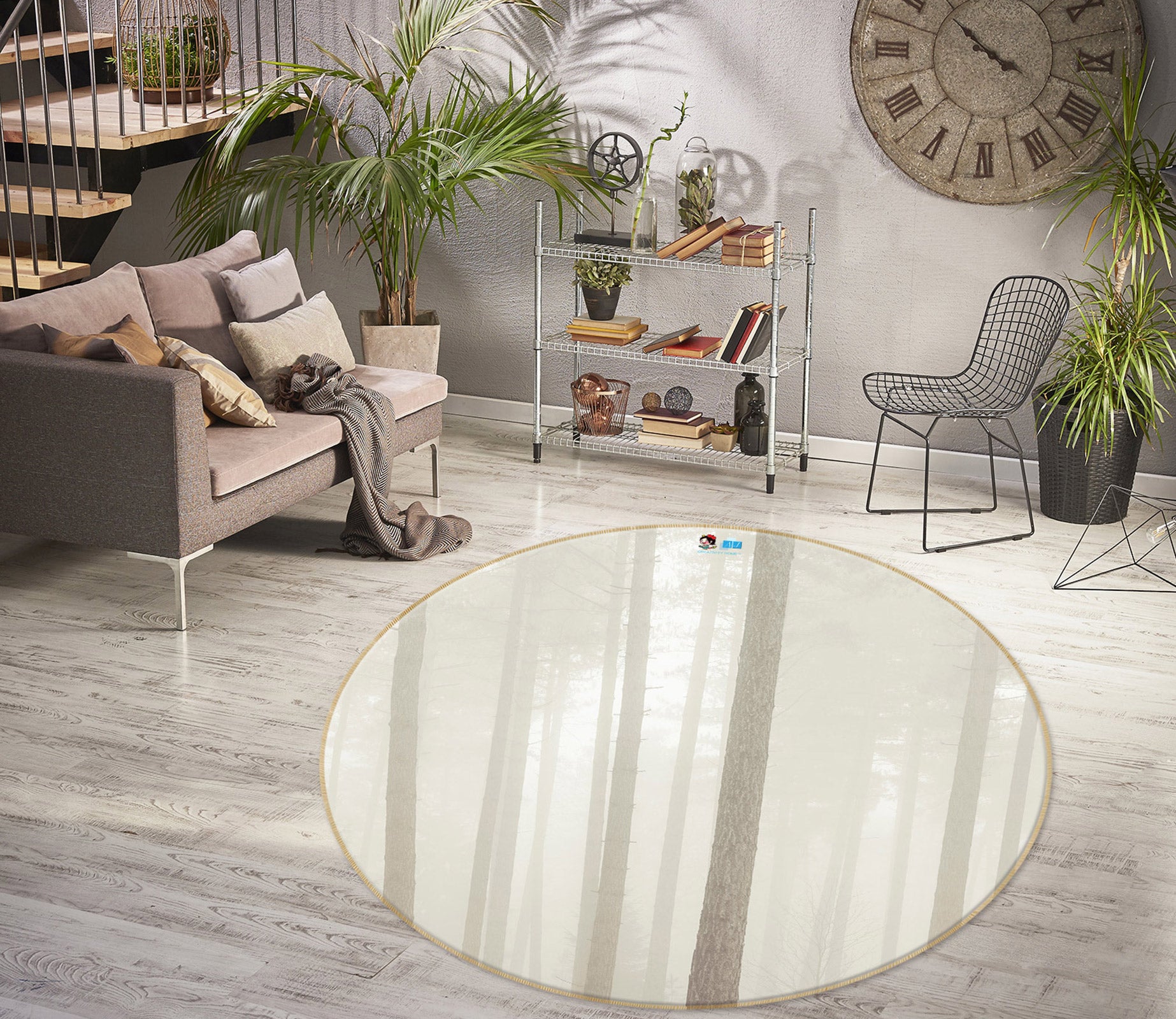 3D Forest Trunk 7586 Assaf Frank Rug Round Non Slip Rug Mat