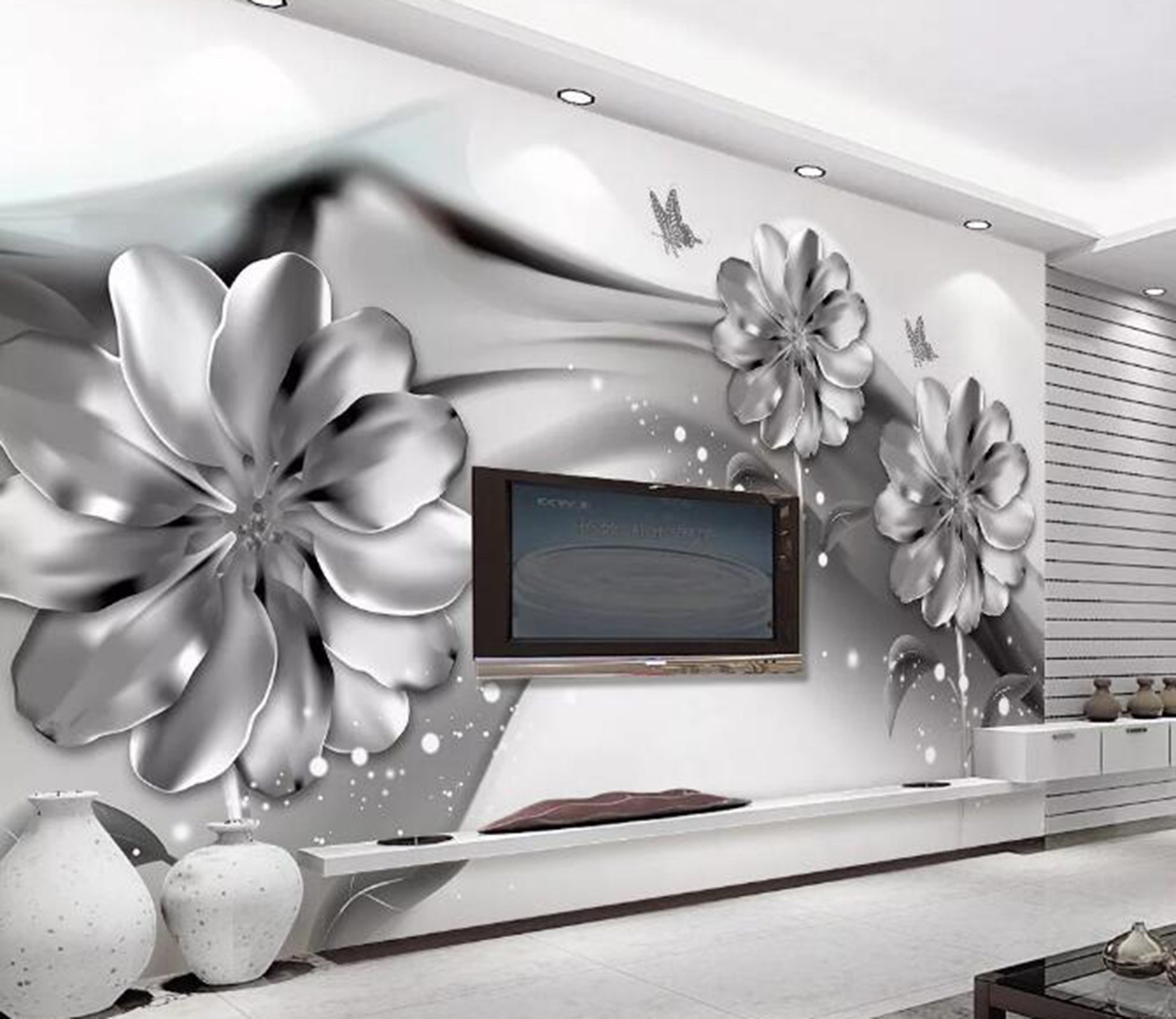 3D White Flowers WG14 Wall Murals Wallpaper AJ Wallpaper 2 