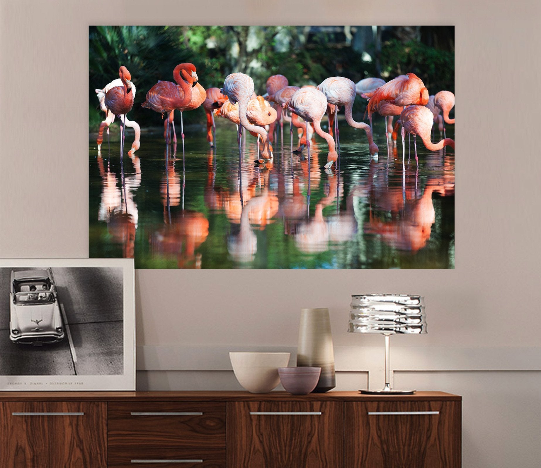 3D Lake Flamingo Group 57 Animal Wall Stickers Wallpaper AJ Wallpaper 2 