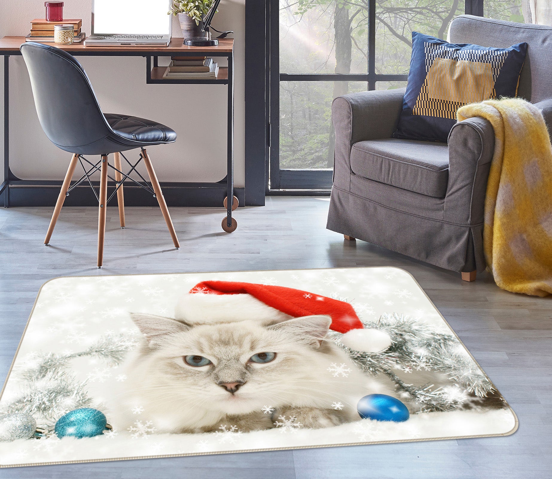 3D Kitten Christmas Hat 112 Animal Non Slip Rug Mat
