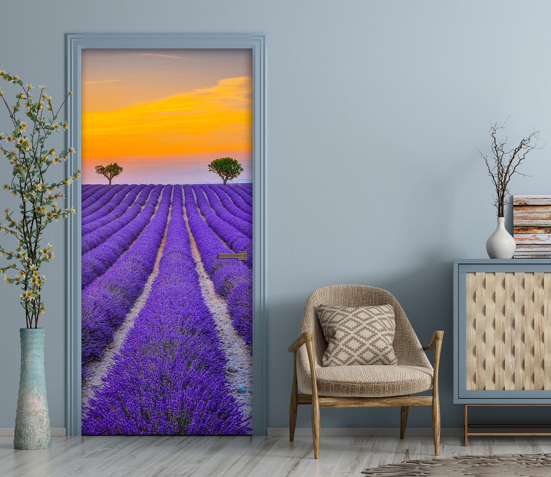 3D Lavender Flower Field 122146 Marco Carmassi Door Mural