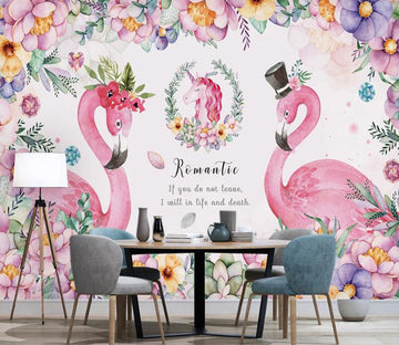 3D Love Flower Flamingos 1019 Wall Murals