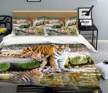 3D River Tiger 137 Bed Pillowcases Quilt