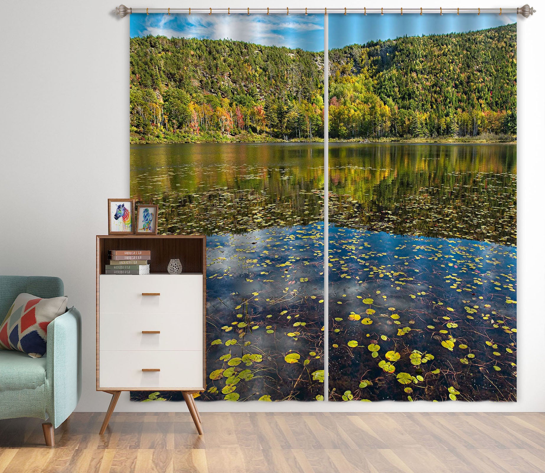 3D Lake Leaves 62155 Kathy Barefield Curtain Curtains Drapes