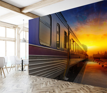 3D Sunset Train 151 Vehicle Wall Murals