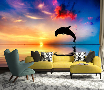 3D Sunset Dolphin 1025 Wall Murals