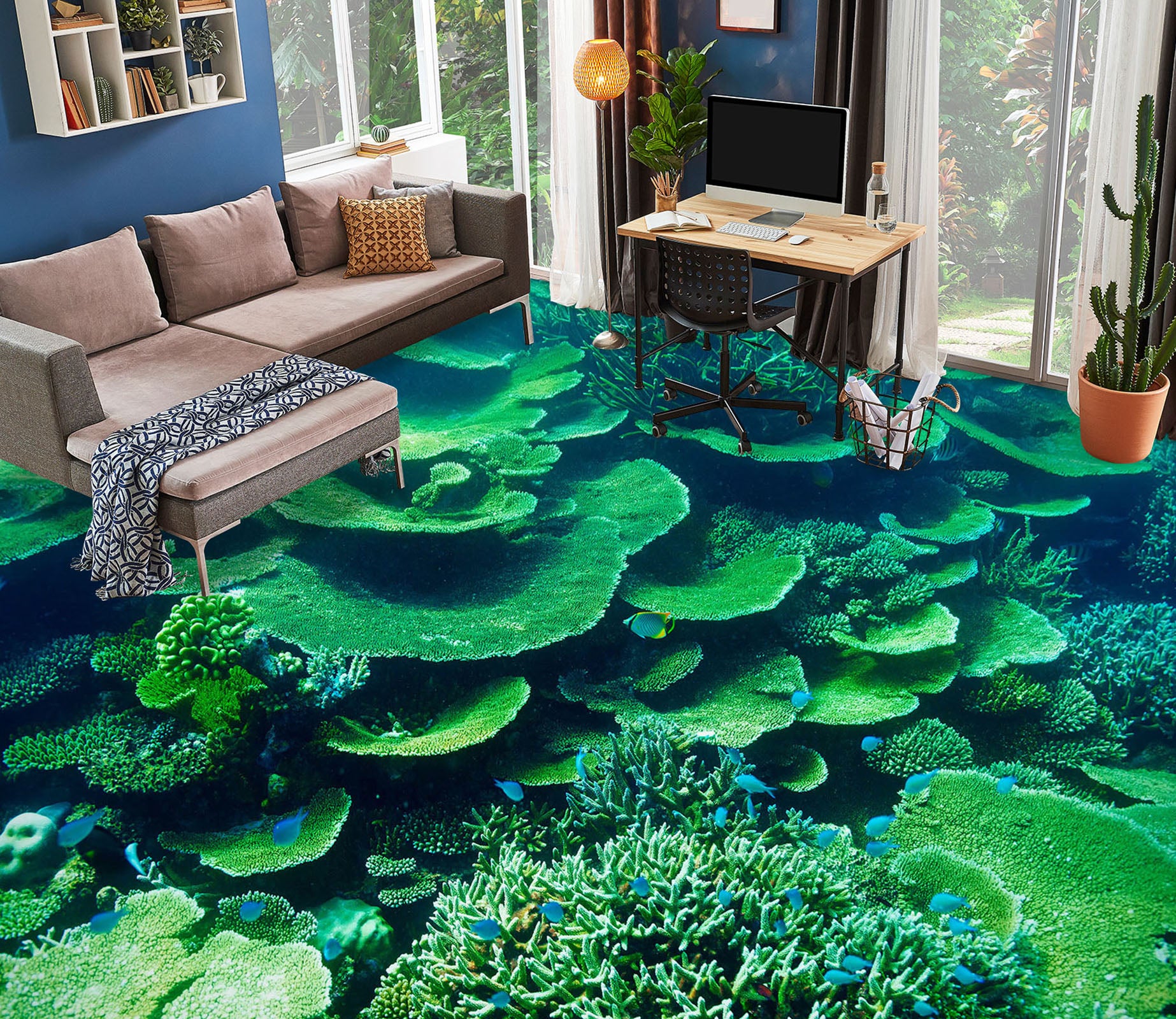 3D Vivid Green Coral 1425 Floor Mural  Wallpaper Murals Self-Adhesive Removable Print Epoxy