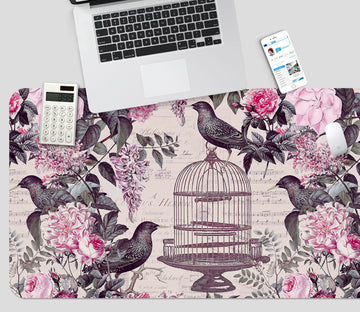 3D Pink Flower Bird 984 Andrea Haase Desk Mat
