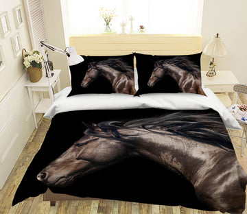 3D Black Handsome Horse 059 Bed Pillowcases Quilt