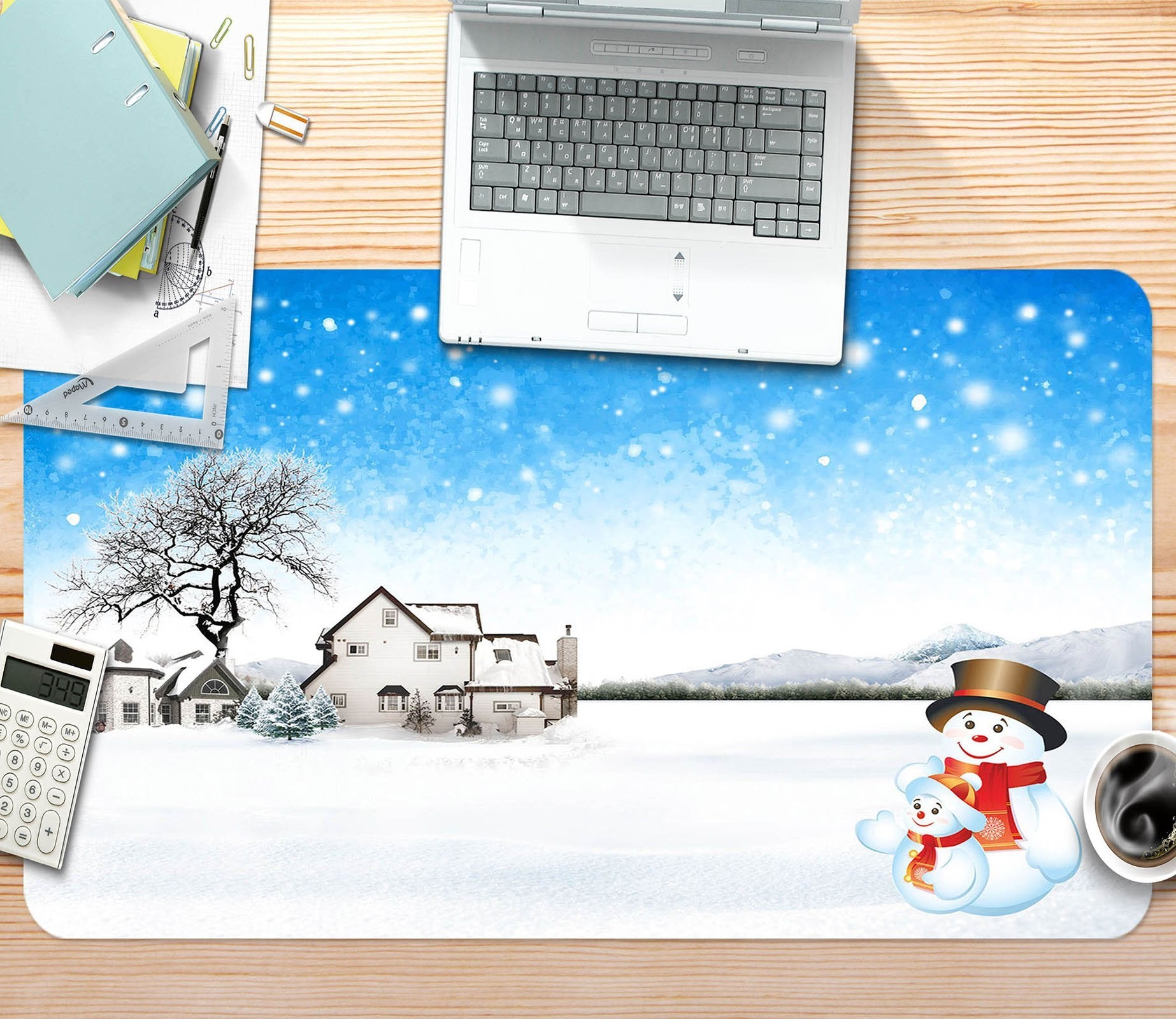 3D Big Tree Snowman 013 Desk Mat Mat AJ Creativity Home 