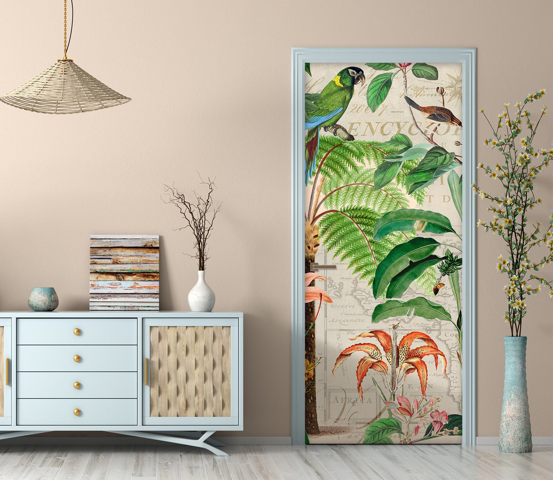 3D Green Leaf Bird 11921 Andrea Haase Door Mural
