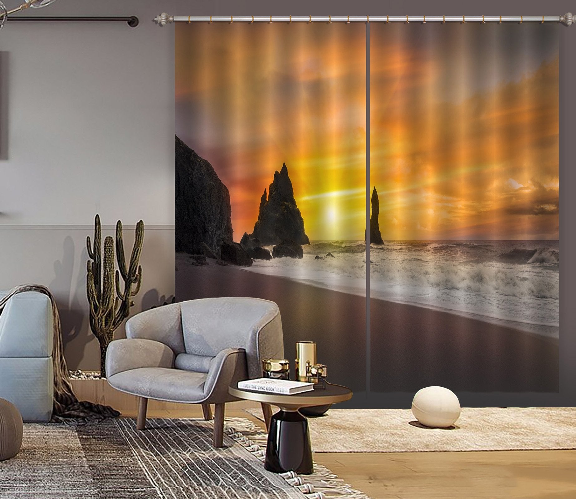 3D Beach Sunset 132 Marco Carmassi Curtain Curtains Drapes Wallpaper AJ Wallpaper 