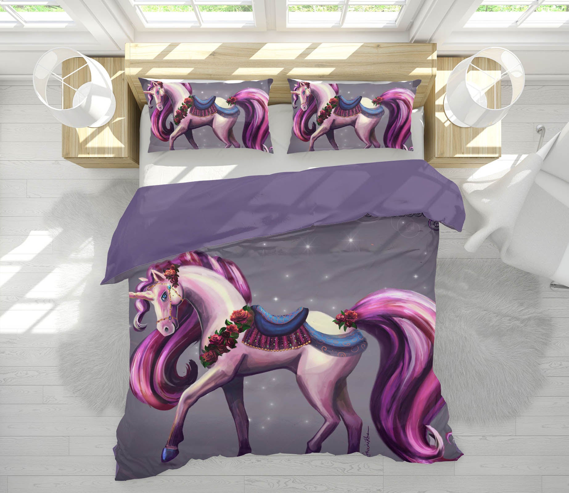 3D Unicorn Queen 118 Rose Catherine Khan Bedding Bed Pillowcases Quilt