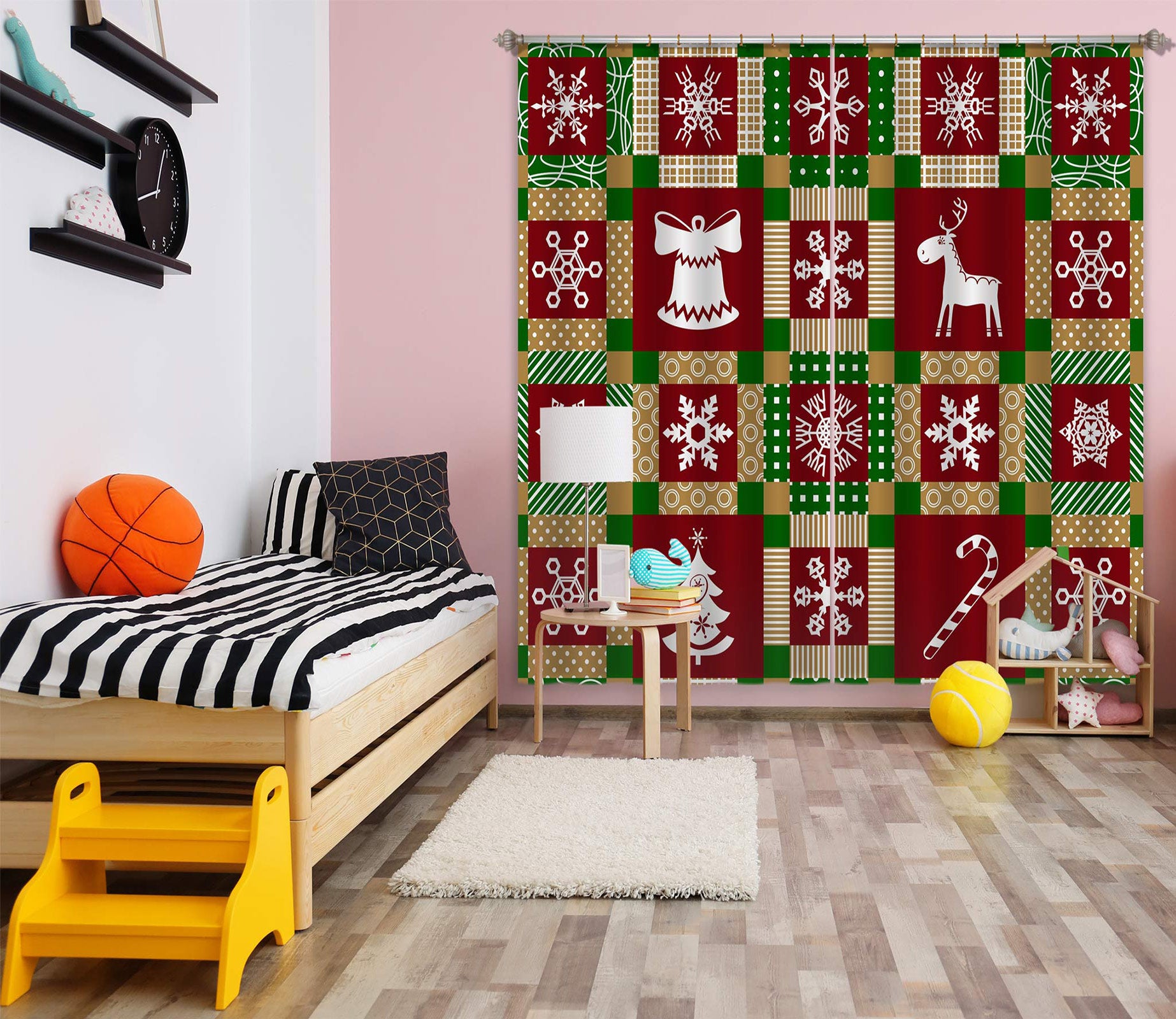 3D Snowflake Red Check Pattern 53143 Christmas Curtains Drapes Xmas