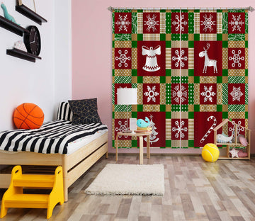 3D Snowflake Red Check Pattern 53143 Christmas Curtains Drapes Xmas