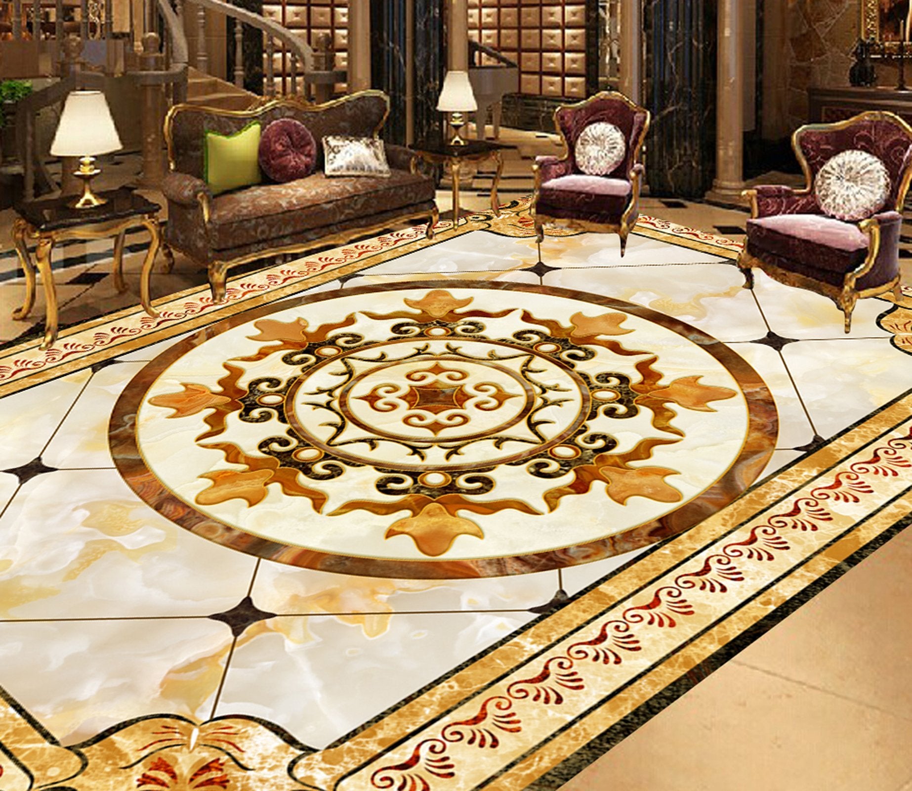3D Marble Orange Pattern WG444 Floor Mural Wallpaper AJ Wallpaper 2 
