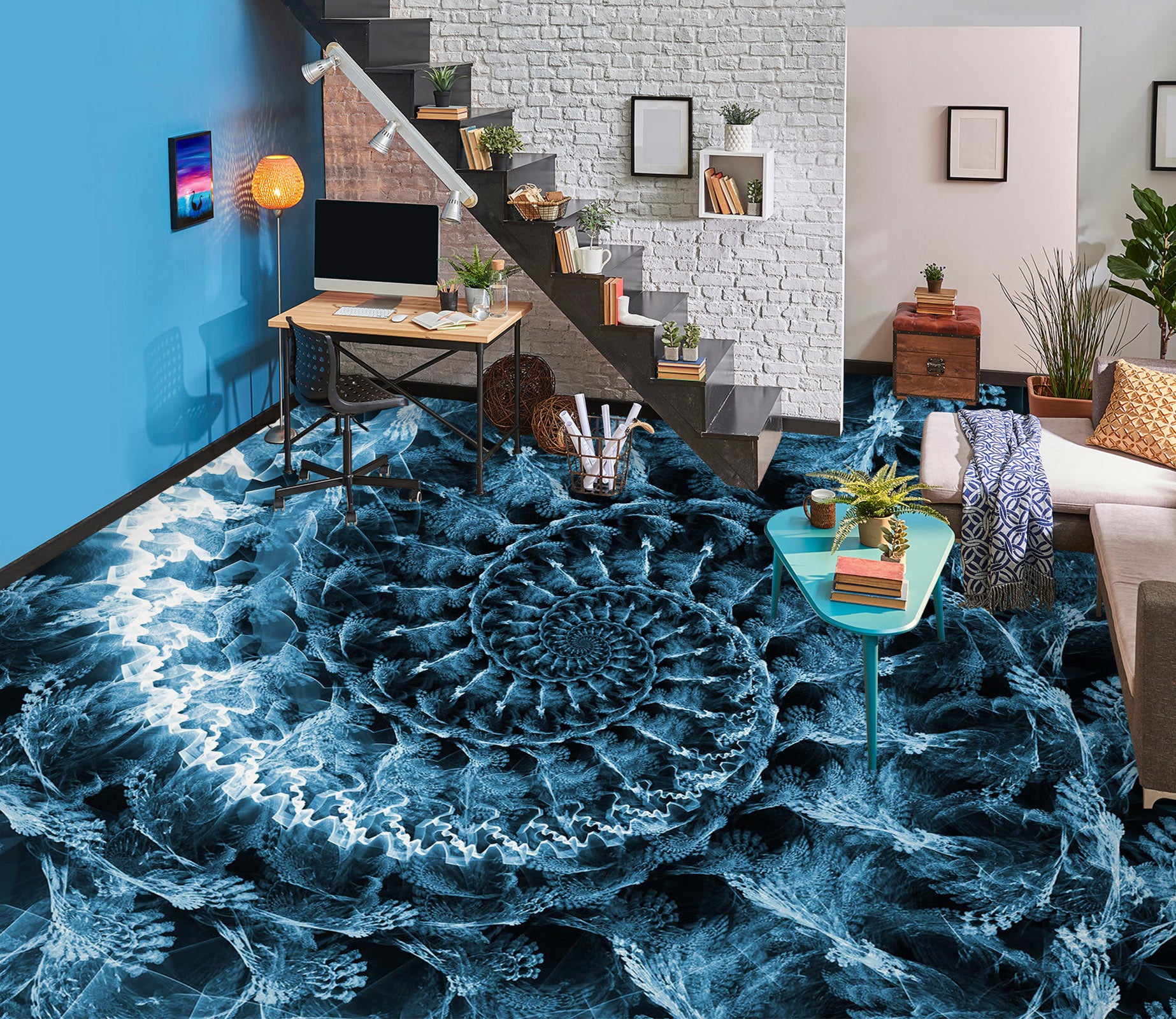 3D Water Spiral Staircase 551 Floor Mural