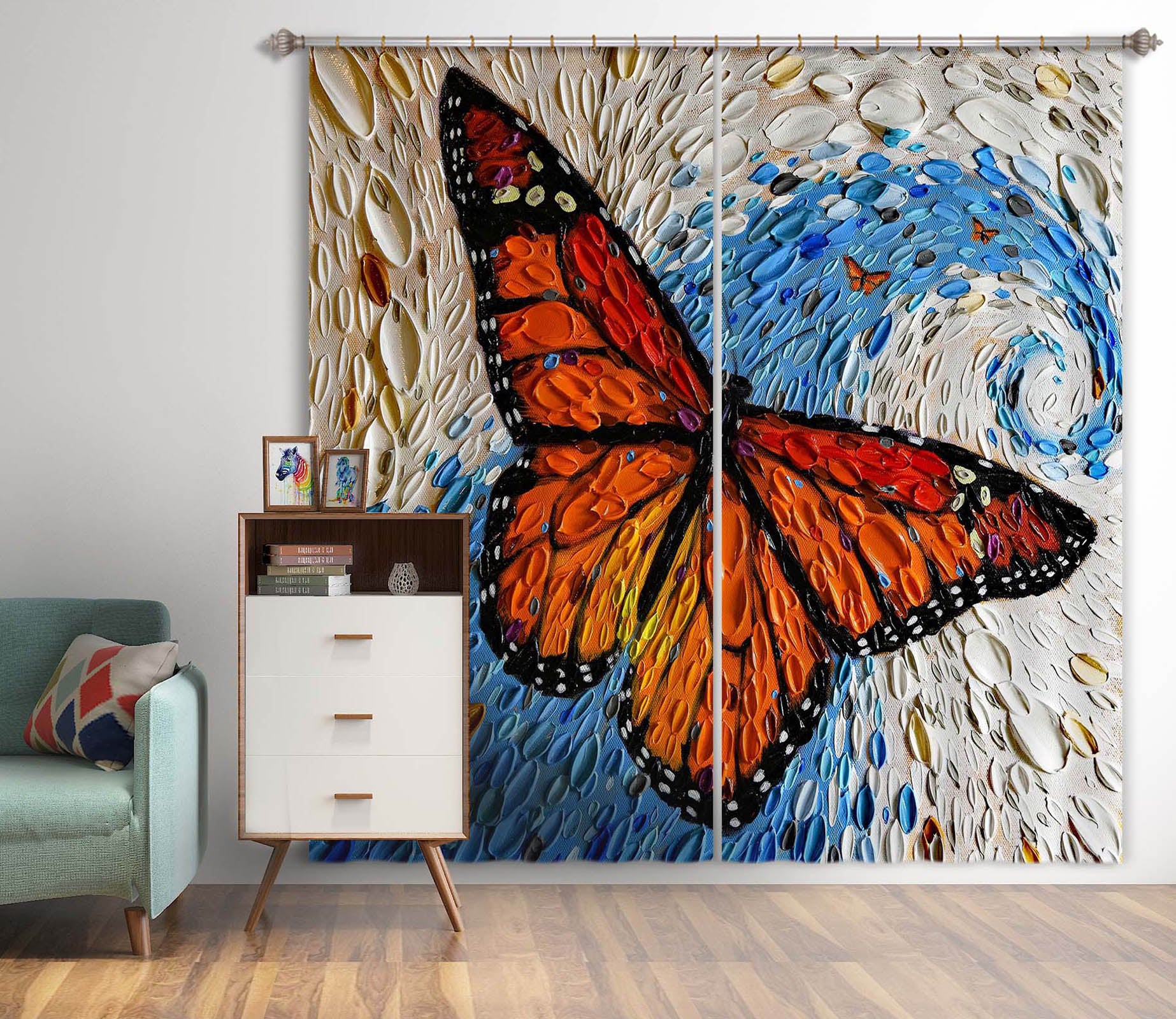 3D Shell Butterfly 069 Dena Tollefson Curtain Curtains Drapes