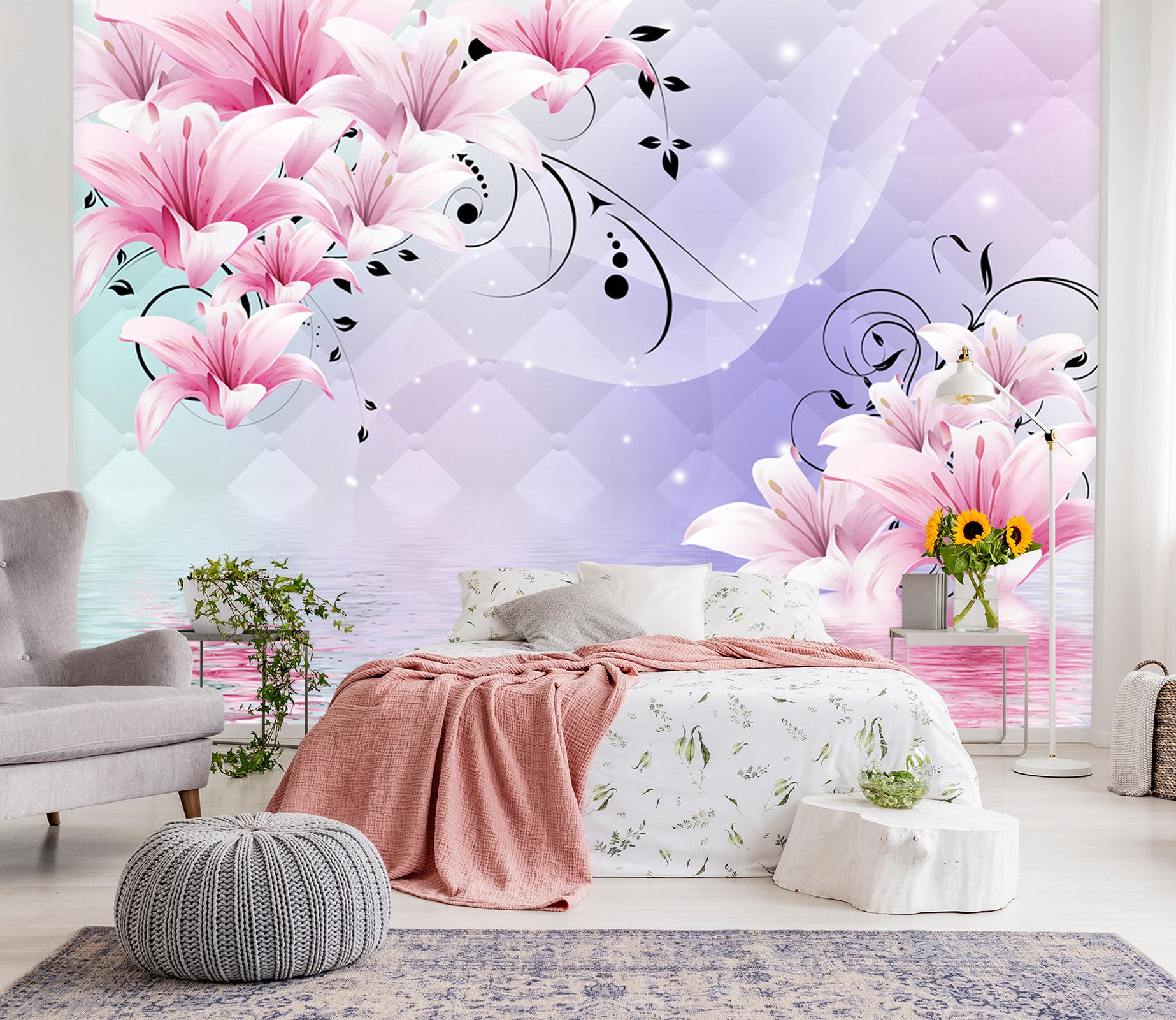 3D Pink Peach 1601 Wall Murals
