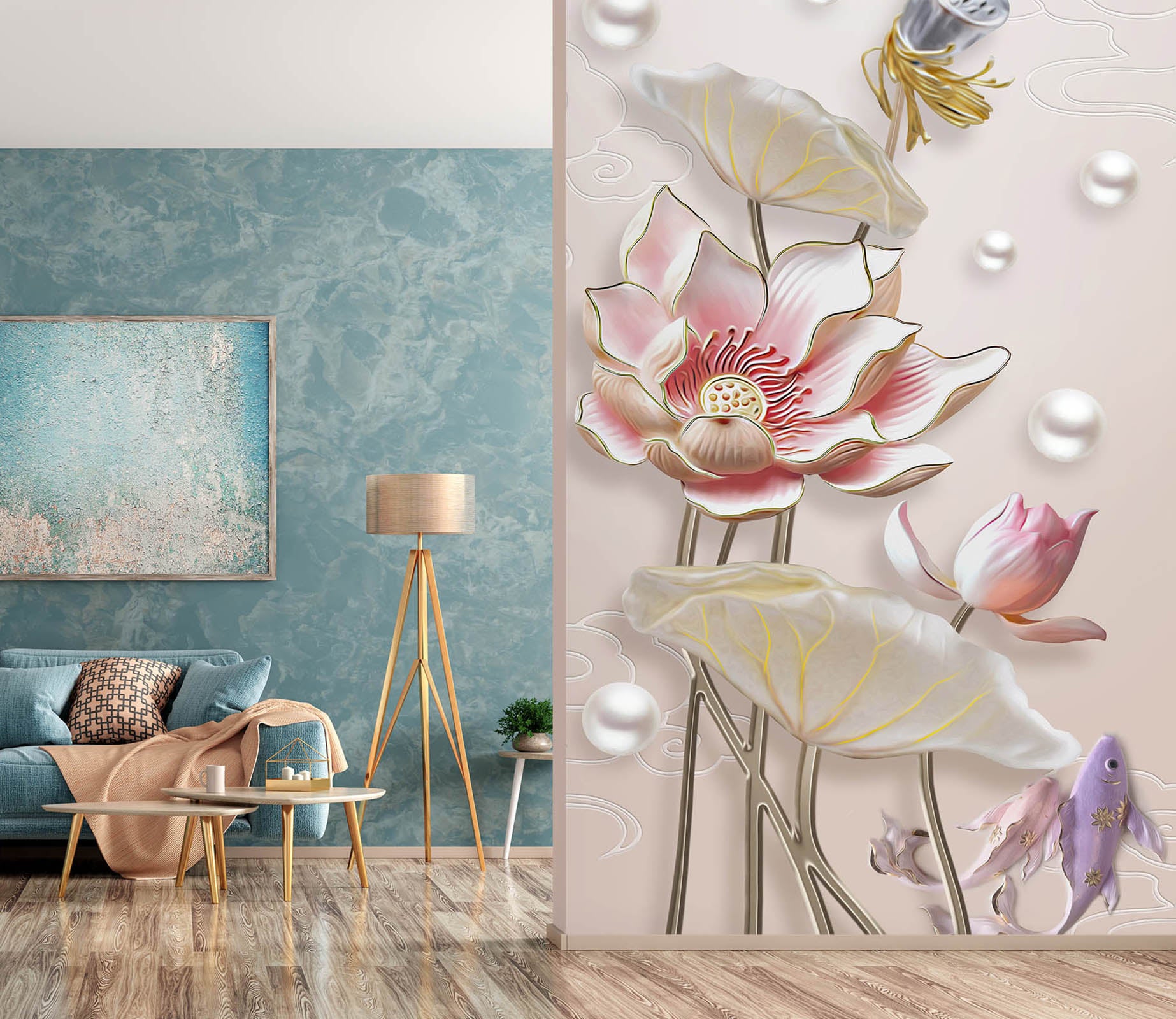 3D Pearl Lotus 1843 Wall Murals