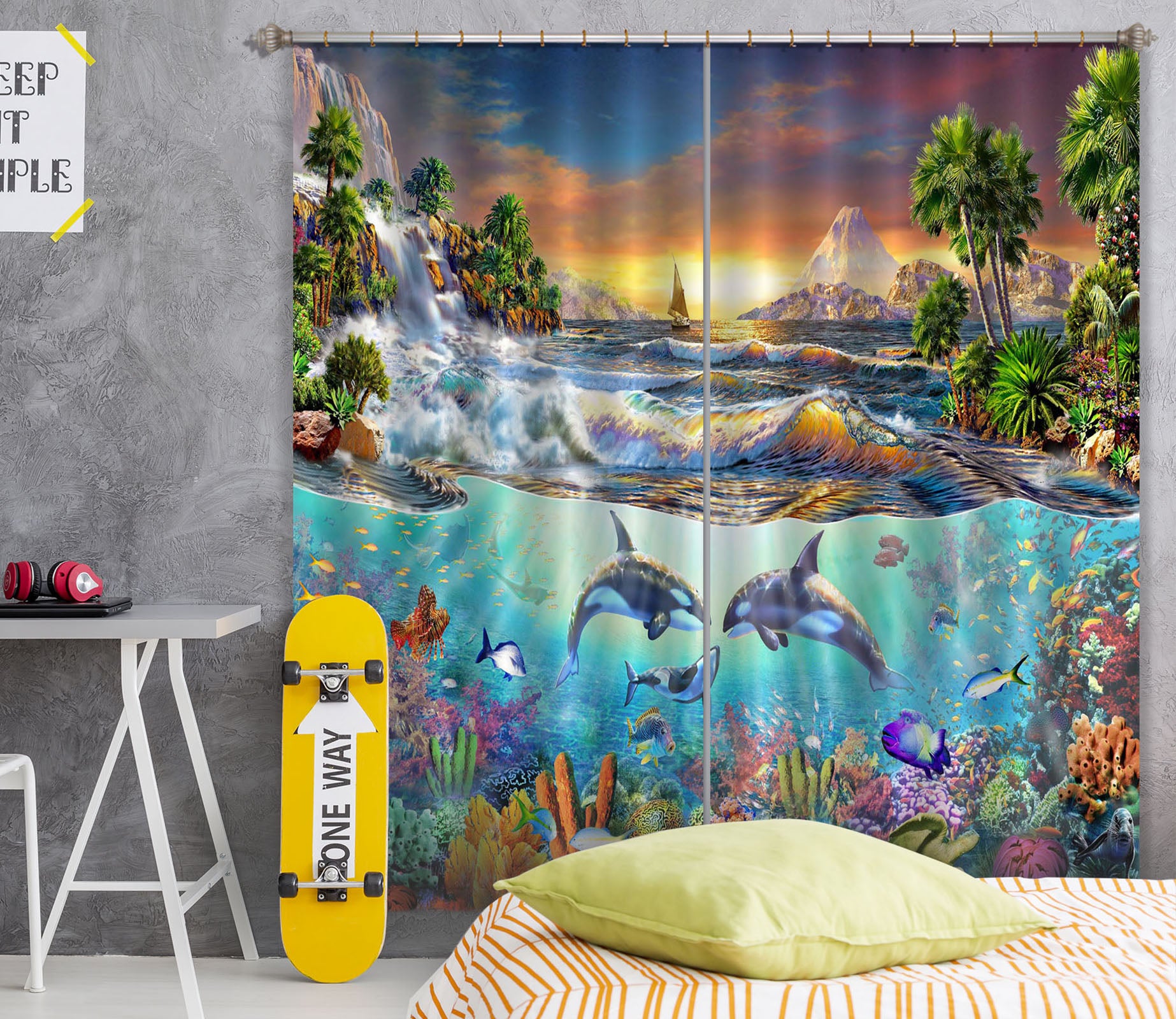 3D Dolphin Ocean 043 Adrian Chesterman Curtain Curtains Drapes