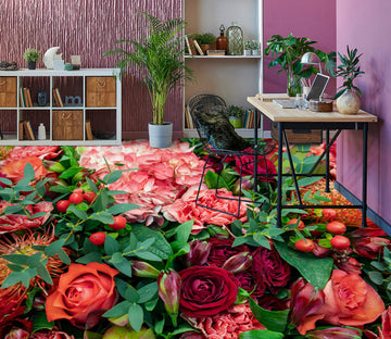 3D Crimson Roses 1190 Floor Mural  Wallpaper Murals Self-Adhesive Removable Print Epoxy