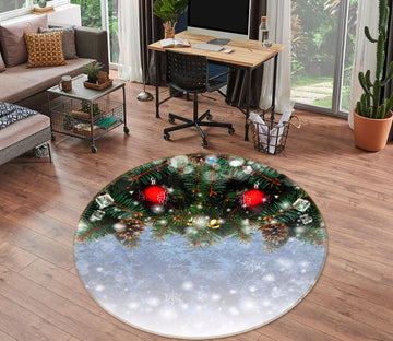 3D Snowflake Tree 56075 Christmas Round Non Slip Rug Mat Xmas