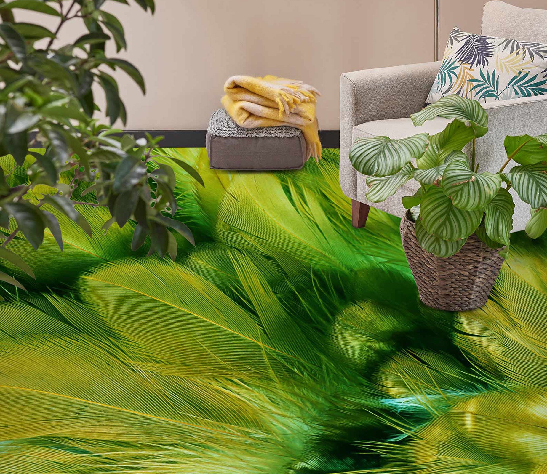 3D Green Feathers 1197 Floor Mural  Wallpaper Murals Self-Adhesive Removable Print Epoxy