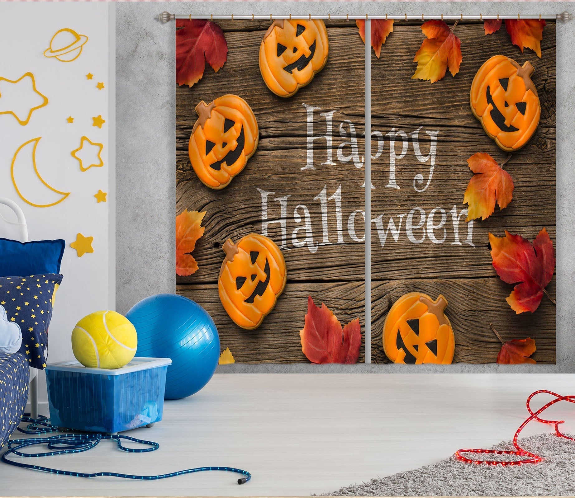 3D Cute Pumpkin Ornament 033 Halloween Curtains Drapes Curtains AJ Creativity Home 