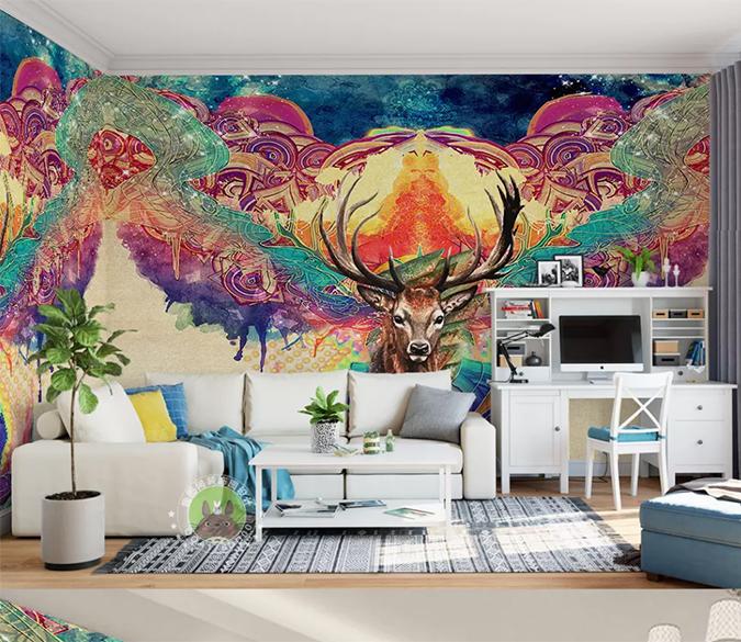 3D Colored Deer Head 057 Wall Murals Wallpaper AJ Wallpaper 2 