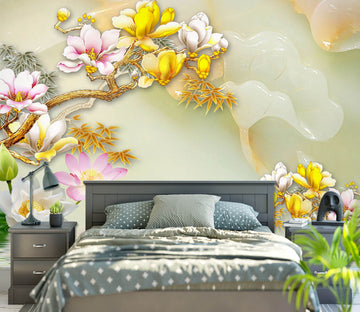 3D Golden Flowers 1633 Wall Murals