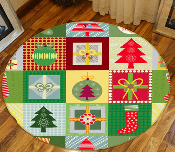 3D Tree Square Pattern 55231 Christmas Round Non Slip Rug Mat Xmas