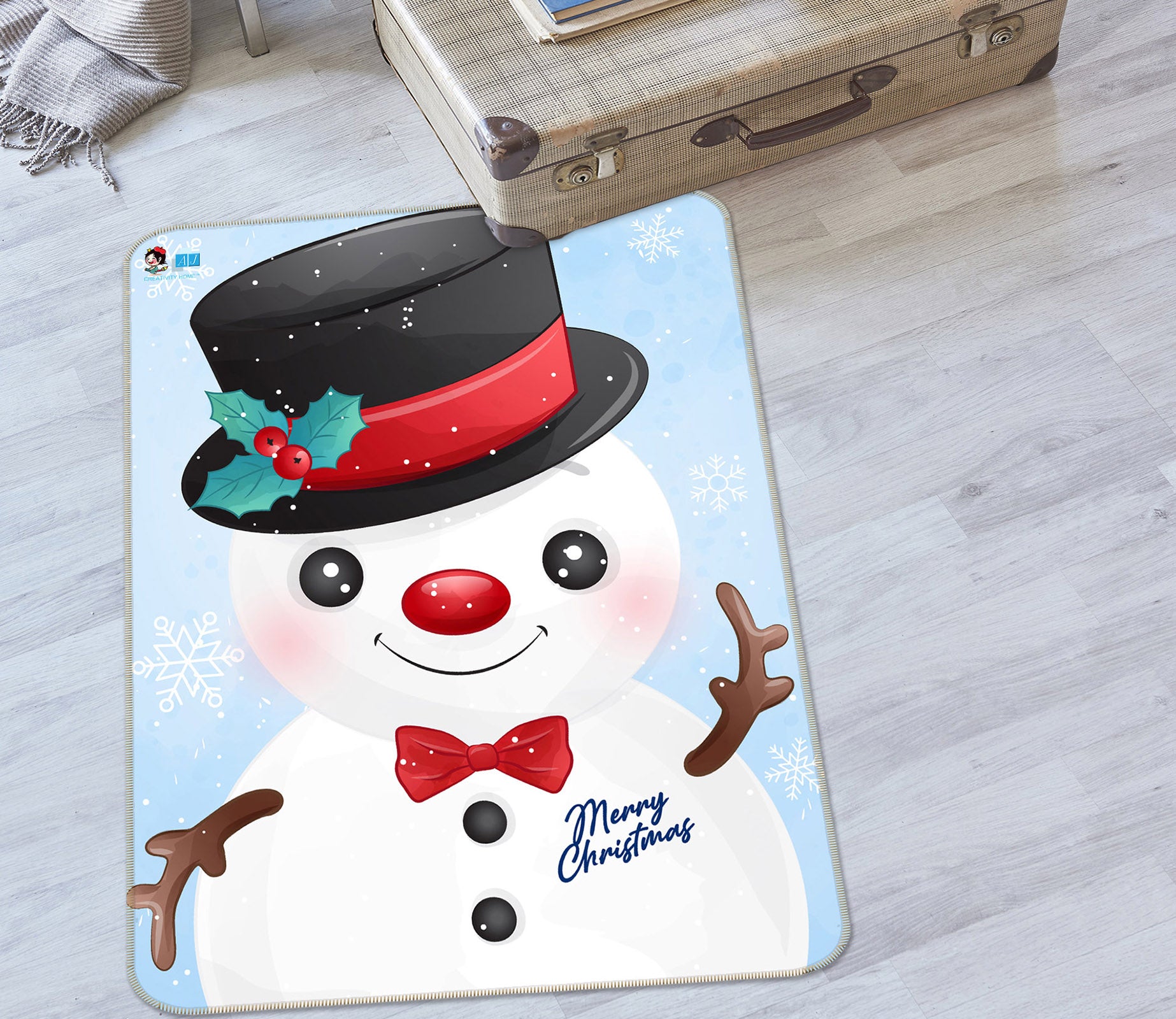 3D Cute Snowman Top Hat 57010 Christmas Non Slip Rug Mat Xmas